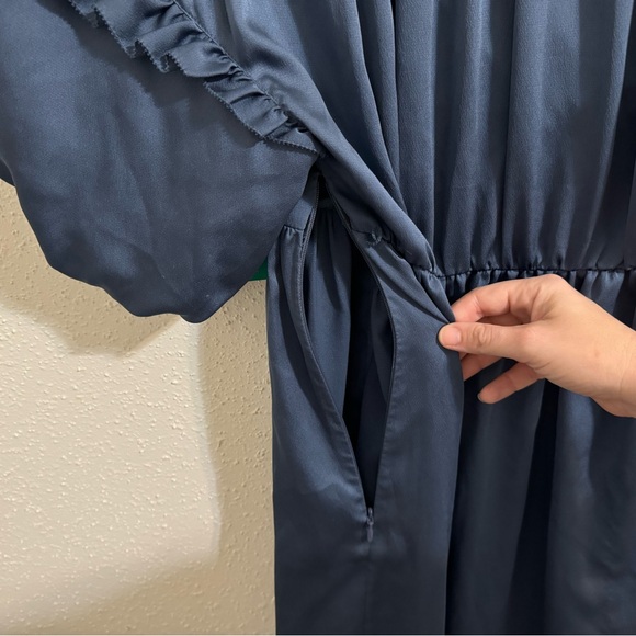 Kate Spade Satin MIDI Ruffle Dress in Antique Blue - Picture 15 of 15